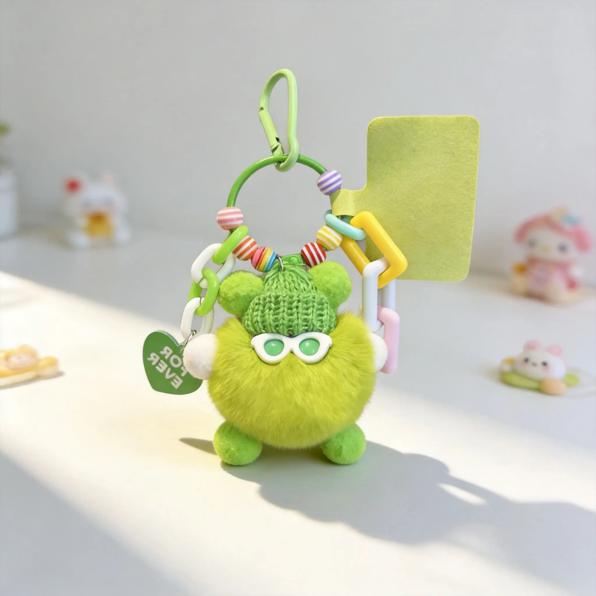 Handmade Cute Small Round Fur Coal Ball Monster Doll Pendant - DIY Keychain Charm for Bags, Mobile Phones, Round Pendant