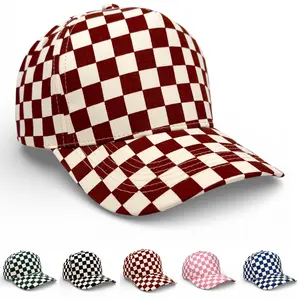 Baseball Cap Snapback Adjustable Size – Checkered Cotton Visor Hat for Men | 5-Panel Classic Streetwear Style