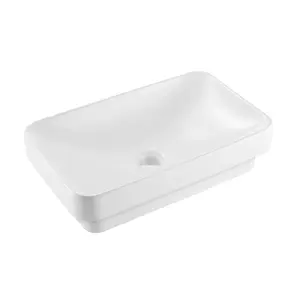 Semi Recessed Bathroom Sink 19.29 X 12.01 Inch Rectangular White Ceramic Vessel Sink, Drop-In Mount, 1-3/4 Inch Drain Hole, Modern Lavatory Vanity Bath Wash Bowl Basin, Space-Saving Rectangle for Small Bathrooms