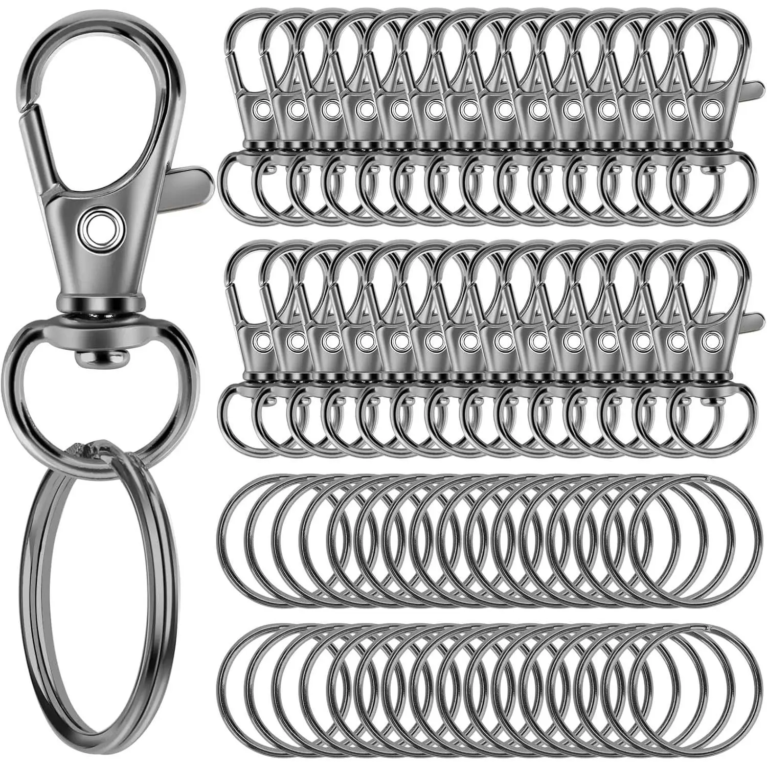60 count  Making Kit, Including 30 count Keychains Clips Hooks and 30 count Key Chain Rings, Lobster Claw Clasps with Keychains Rings Accessories for Crafts,  Black