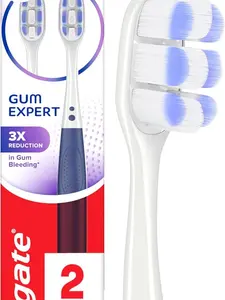 Colgate Gum Expert Ultra Soft Oral Toothbrush 2-Pack, Nylon 6000 Tapered Bristles for Youth with Sensitive Gums, Reduces Bleeding & Irritation, Gentle Multi-Pack Cleaning Solution