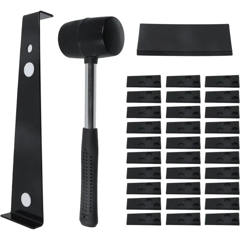 33-Count Flooring Installation Tools Kit for Laminate & Vinyl Flooring - Includes Pull Bar, Spacers (11.8"/300mm, 2.36"l x 1.2"w x 0.2"h, 60x30x5mm), Tapping Block, Double Faced Hammer for DIY & Professional Use, 60 X 30 X 5Mm