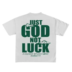 Just God Not Luck Print Short Sleeve Green T-Shirt for Men & Women Classic Cotton