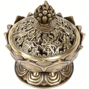 Incense Burner, Lotus Zinc Alloy Stick Cone Incense Holder Vintage Backflow Smoke Ash Catcher For Home Decoration Scented  Scent Perfume Aroma Fragrance Freshener