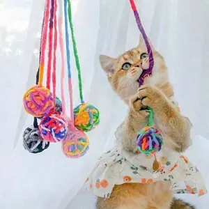 1pc Cat Toy Wool Rainbow Ball Braided Ball With Tail Teasing Cat Pet Toy Wool Ball Contains Beads Sounding Ball