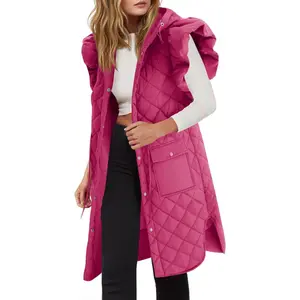 Womens Long Puffer Vests Fashion Ruffle Sleeve Quilted Gilet Coats Winter Hooded Down Jacket Vest