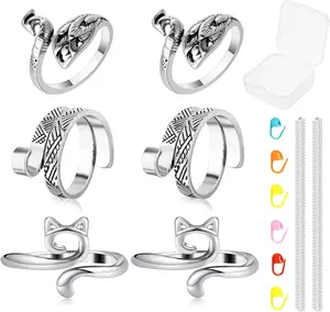 Crochet Ring for Finger, Locking Stitch Markers Adjustable Knitting Crochet Tension Loop Accessories with Box, Yarn Guide Finger Holder Rings for DIY Crafts, Knitting & Crochet Supplies (14Pieces)