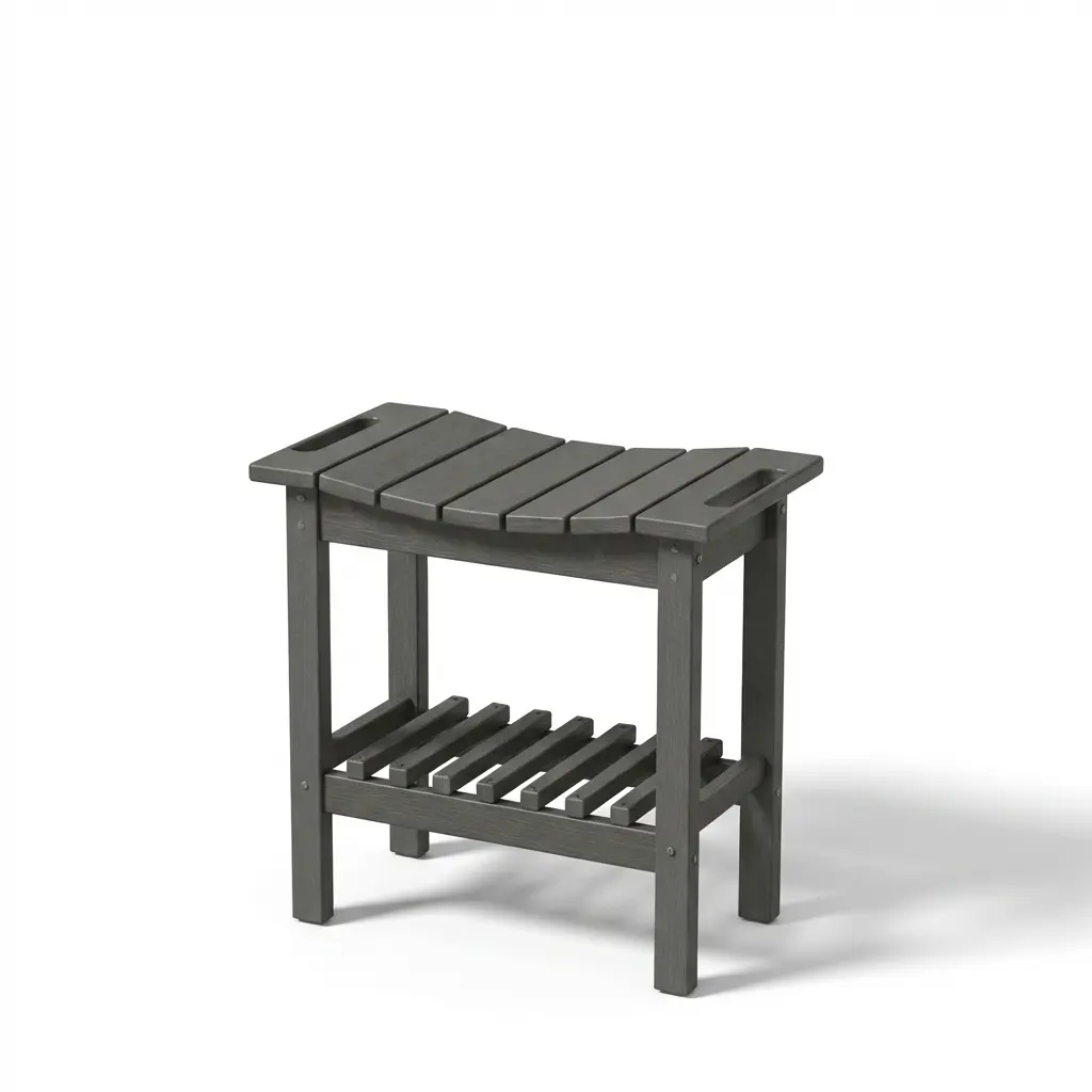 Dark Gray Multifunctional Bathroom Shower & Storage Bench with Side Table, Handles, Ergonomic Seating, 20.5" L x 11.8" W x 17.7" H, 265 lbs Weight Capacity, Hassle-Free Assembly
