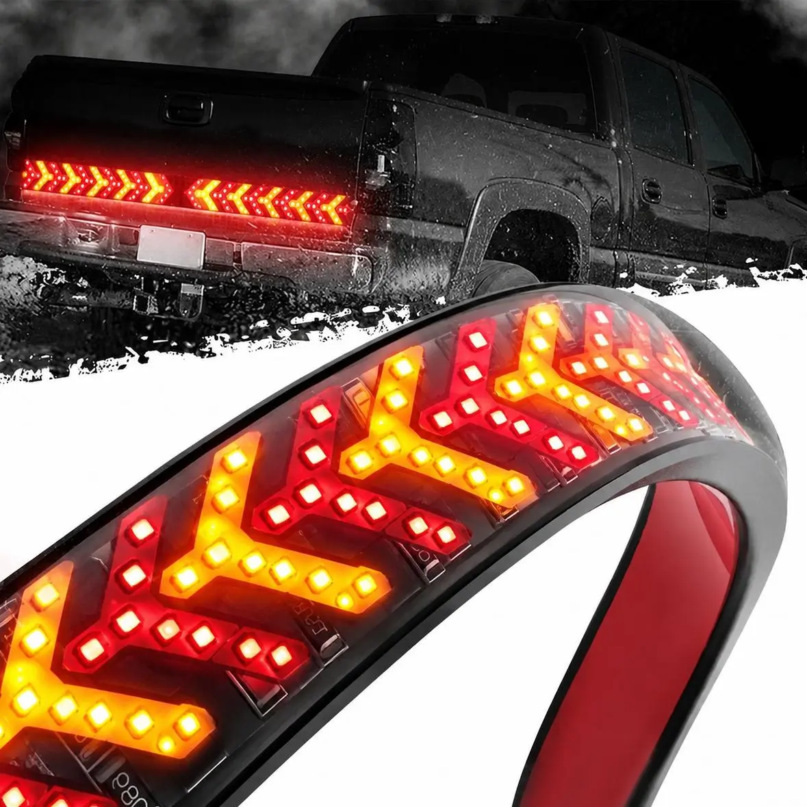 60-Inch LED Tailgate Lights, Fishbone Shaped LED Tailgate Light Bar | IP67 Waterproof, Red & Amber Bright Turn Signal Running Lamp | LED Strip Lights Bar for Pickup Trailer SUV RV, Universal Car Accessories flexible daytime