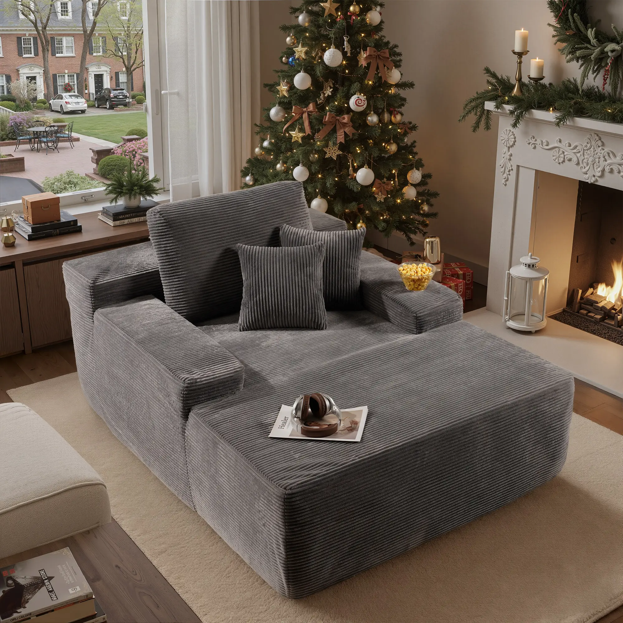 67“Single Chaise|Grey Corduroy