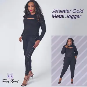 Foxy Breed Jetsetter Black & Gold Metal Zipper Pants for Women - Women's Bottoms - Womenswear