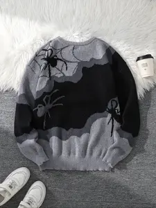 Spider Jacquard Knit Sweater, Casual Round Neck Pullover for Men, Fashion Street Style Design, Perfect for Daily Wear & Gifts