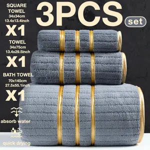 3-Piece Luxury Bath Towel Set, Quick-Dry Super Absorbent Microfiber, Trim, Suitable for Home Camping Hotel School Factory