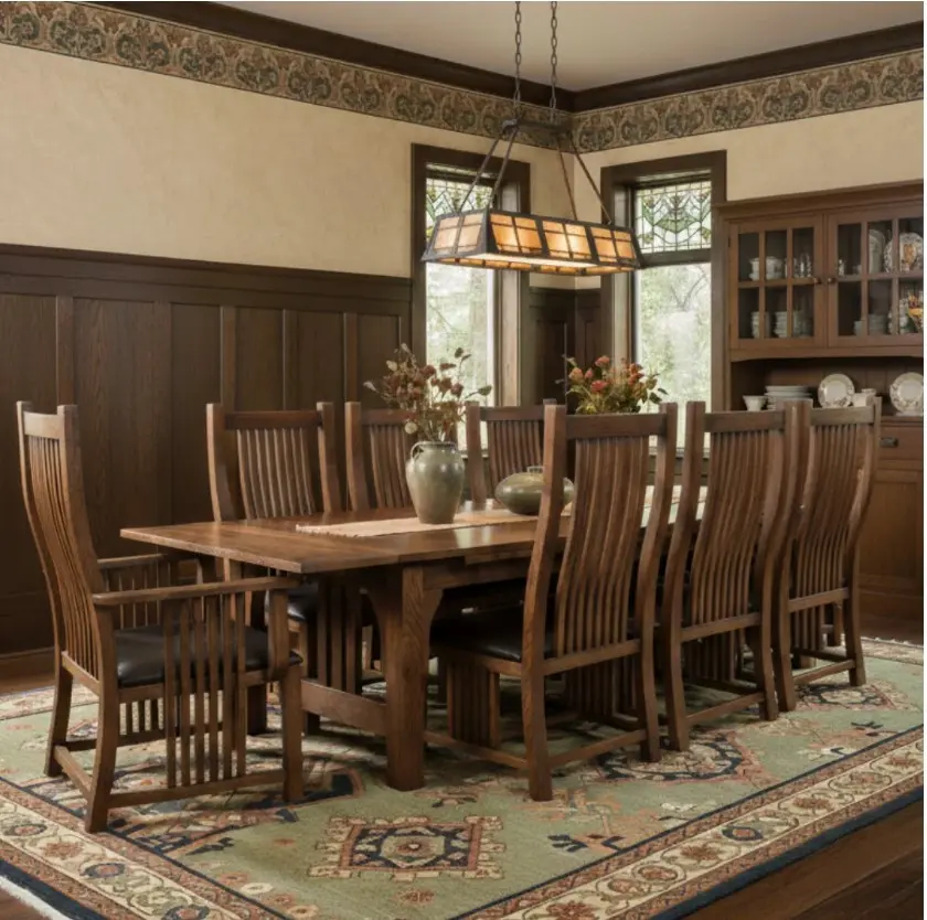 Mission Style Dining Room Table and High-Back Chair Set, 2 Color Options, Dining Table Set With Chairs, Dinner Table Set