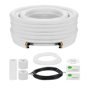 fathersdaygift VEVOR 25ft Mini Split Line Set, 3/8 5/8 OD AC Copper Tubing Pipe, 3/8 White PE Thickened Insulated Coil with Flared Nuts, Rich Fittings, for Mini Split Air Conditioner HVAC or Heat Pump System
