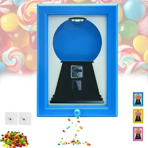 Candy Dispenser Photo Frame, Handy Wall Candy Frame, Wall Mounted Candy Dispenser For Candies, Nuts, Creative Bubble Gum Machine for Home Decor, Office Desktop (Pink)