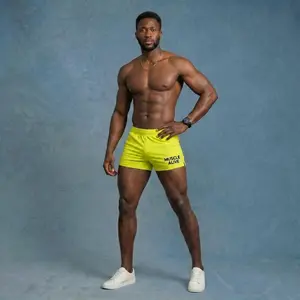 Men's Cotton Spandex Bodybuilding Shorts - 3" Inseam, Adjustable Drawstring Waistband, Pocketless, for Gym Workout, Fitness, Yoga Activewear