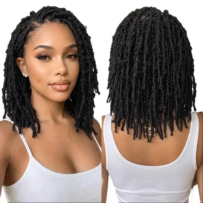 Dosay Bob Spring Twist Lace Wig Nu Locs Braided Wig 16 Inch Synthetic Short Passion Twist Braided Lace Wig Full Lace Wig With Baby Hair Dreadlocks Braid Wig Lightweight Breathable