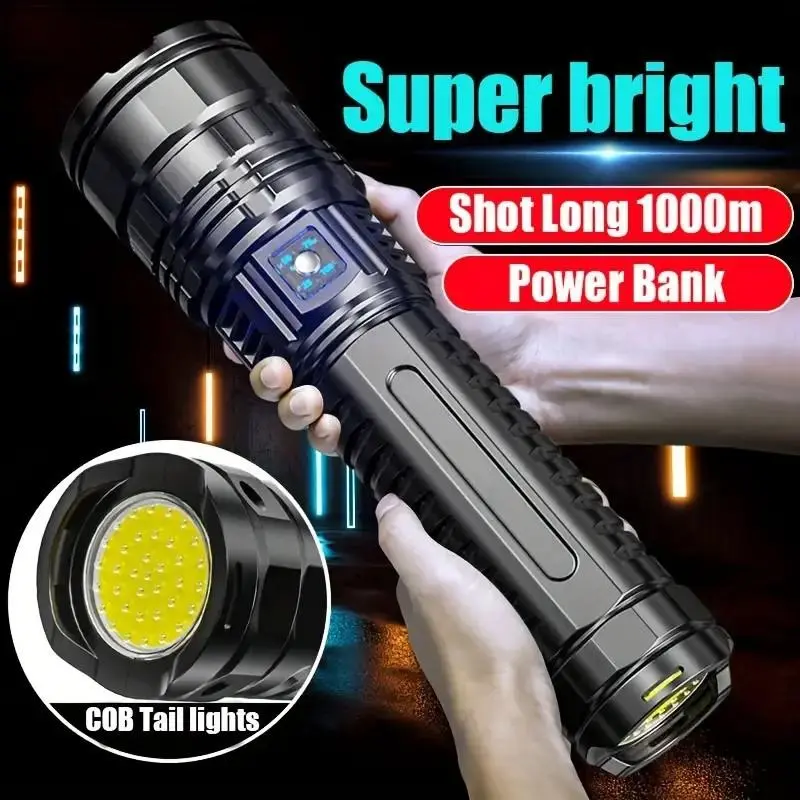 1PC Led Flashlight 5400mAh Rechargeable Lithium Battery Powered Tactical LED Flashlight - Compact & Durable Design, Built-in Battery, Perfect Gift for Christmas, Outdoor Camping Lighting