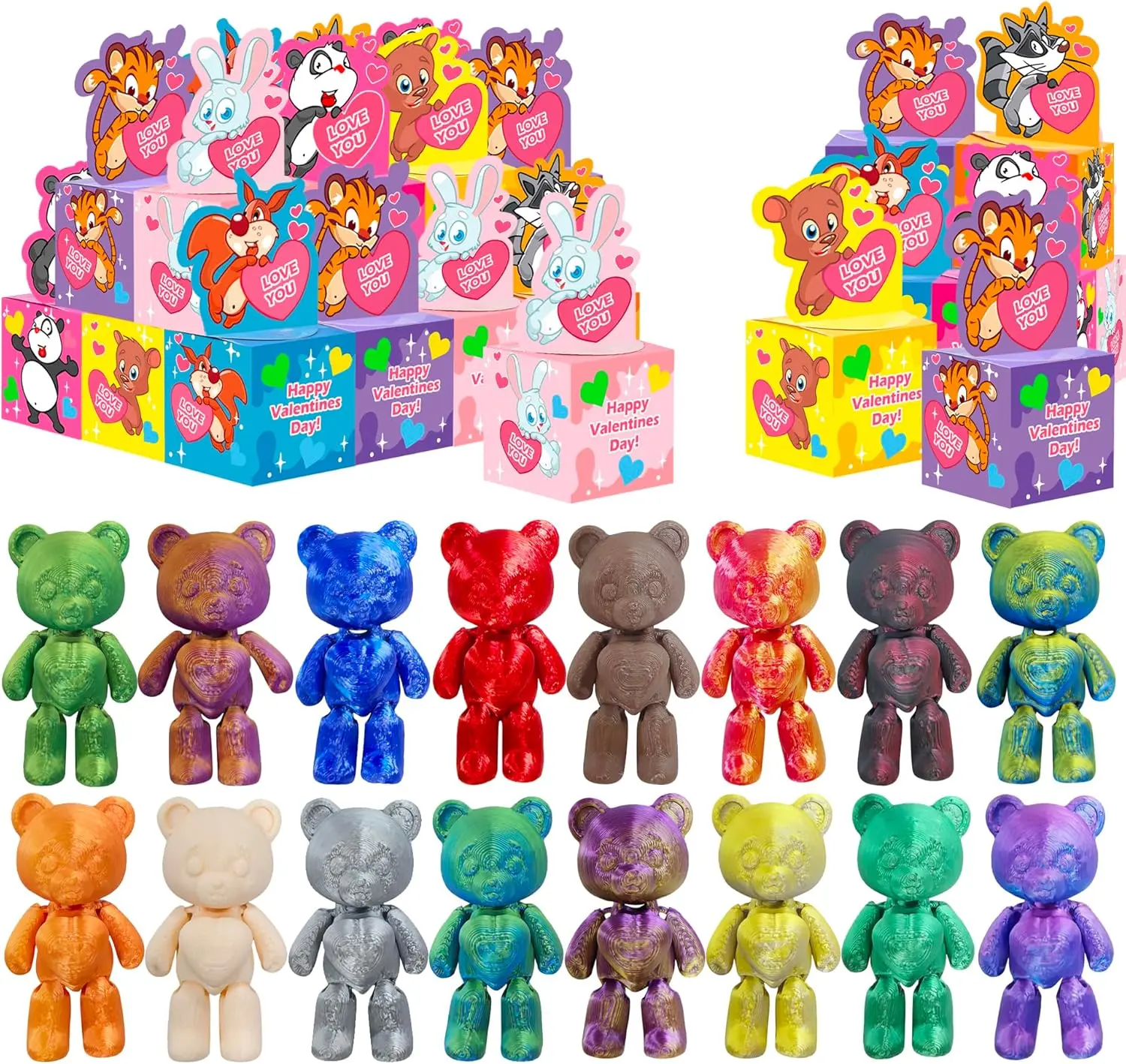 Easter Gift 24 Pack - Mini Bear Toys with Gift Box for Kids - Classroom School Exchange Prize