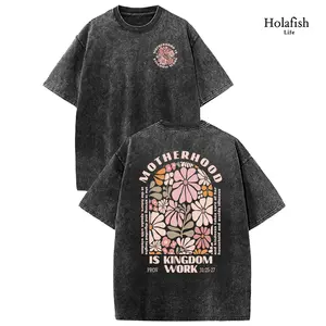 Holafish Womens Acid Wash Cotton T-shirt Soft Breathable Vintage Style Top Ideal for Campus Outfits Girlfriends Gatherings Outdoor Picnics Lazy Weekends and Everyday Casual Looks