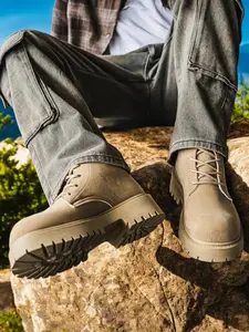 Men's Fashion Comfortable Derby Shoes Thick Sole Wide Head Small Leather Boots, Multiple Sizes Available, Sporty Style All Seasons Wear, Casual Outdoor Boot