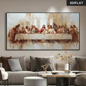 1pc Extra Large Modern Abstract The Last Supper by James Tissot - Religious Biblical Art Poster, Beige, Brown, Golden, Blue, Black, White - Minimalist Canvas Painting for Living Room, Bedroom, Office - No  Needed - Ready-to-Hang Wall Decor - Large Wall Ar