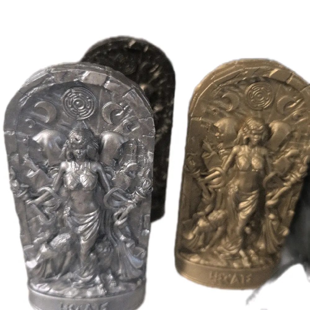 Hecate Statue- Silver, gold, or bronze decorative figurine with unique design. decorative altar statue