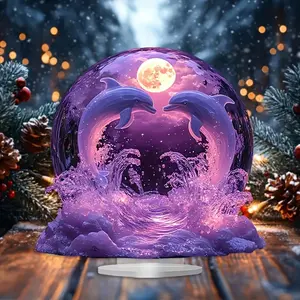 1pc Acrylic Dolphin Snow Globe Ornament, 9x8 Inch, Bright Colors, Multipurpose, Seaside Atmosphere, Ideal Christmas Gift for Friends and Family, Home Office Decor, No Text Decoration