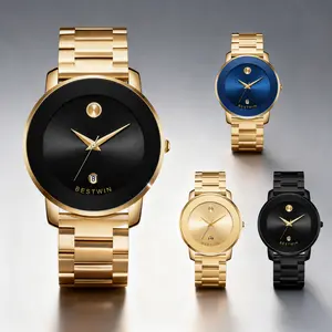 Unisex Luxury Business Quartz Watch - Solid Stainless Steel Strap, Black Dial, Calendar Function, Modern Waterproof Watch, Round Face, Brushed Finish, Frameless Dial, Minimalist Design, Elegant Durable for Daily Wear