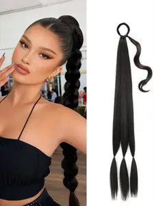 Braid Extensions Synthetic Braiding Hair Long Braided Ponytail Extension for Women with Hair Tie Straight Wrap with Braid Synthetic Hair Pieces 32 Inch 1B