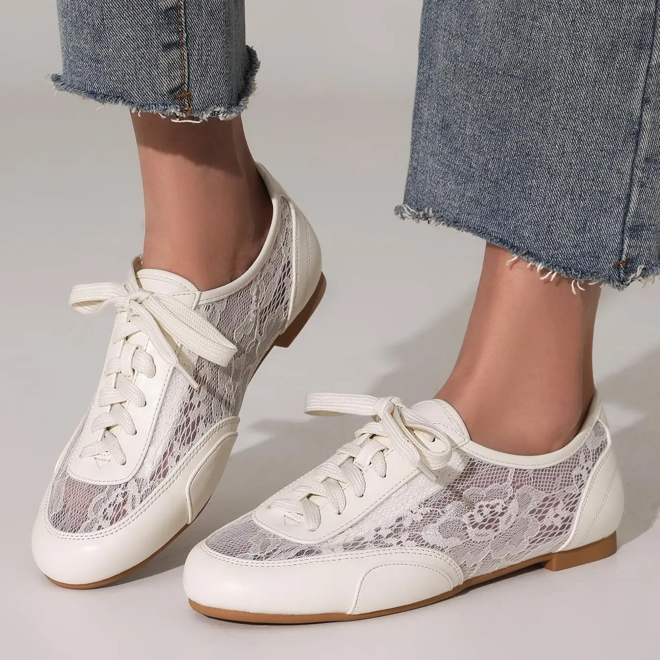Women's Mary Jane Flats, Leopard Print Floral Embroidered Mesh Ballet Style with Bow, Breathable Round Toe Slip On Footwear, Manmade, Everyday
