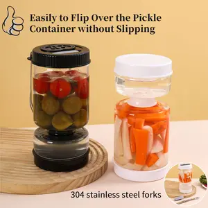 Airtight Glass Pickle Jar with Fork & Drain Tray, Wet-Dry Separation Design, Kitchen Food Storage & Preserving Container for Kimchi & Fermented Vegetables opalite spray bottle