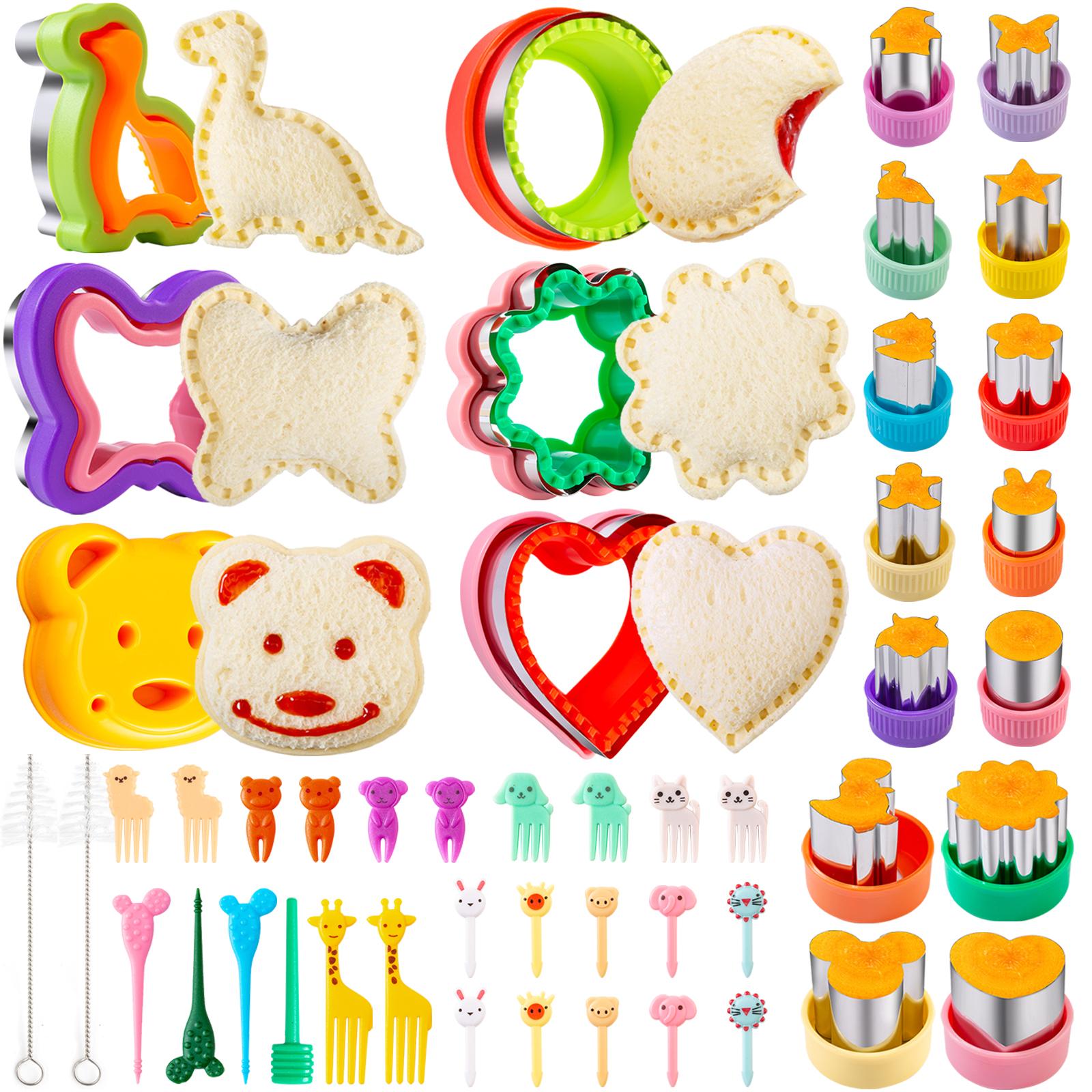 Fun Shaped Sandwich & Cookie Cutters 48Pcs Kit with Food Picks, Perfect for Kids Fruit & Vegetable Shaping