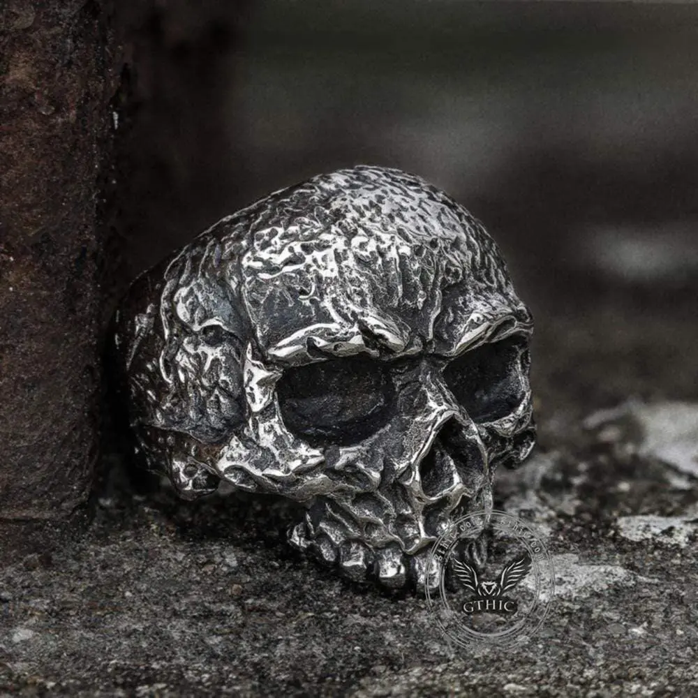 GTHIC Vintage Rugged Stainless Steel Skull Ring For Men Gothic Jewelry Punk Accessories Gift