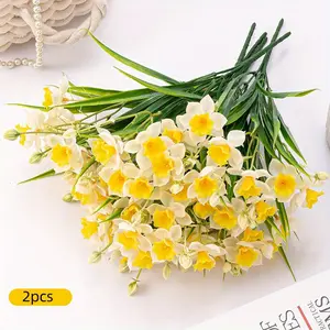 2pcs of Daffodil Artificial Flowers, Fake Flower Bouquet for Office, Daffodil Potted Decoration, Plastic Flowers, Home Decoration Bouquet