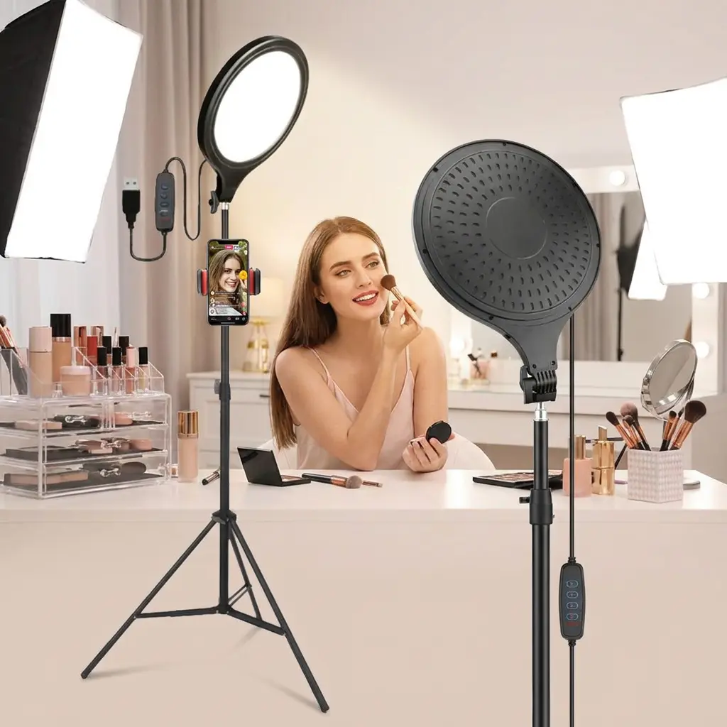10 Inch Detail Selfie Ring Light with 71 Inch Tripod Stand and Adjustable Phone Mount, 6500K Dimmable Full Screen Clear Lighting for Nail Art Tutorials, Manicure Process Videos, Close-up Handcraft Filming and Design Demos
