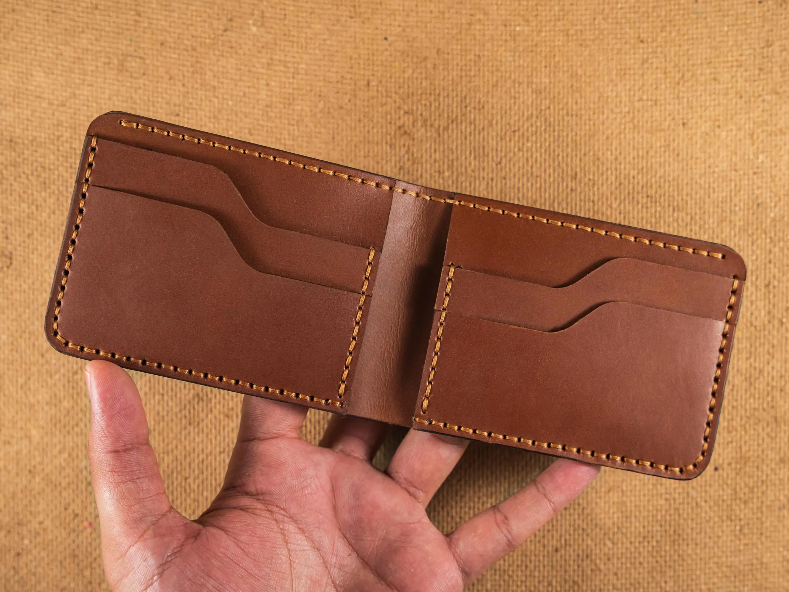 Beel Men's Bifold Wallet, Handmade Hand stitched Wallet, Full Grain Leather Wallet, 6 to 8 Cards Slots, One Cash Compartment, Perfect Gift Idea for Men