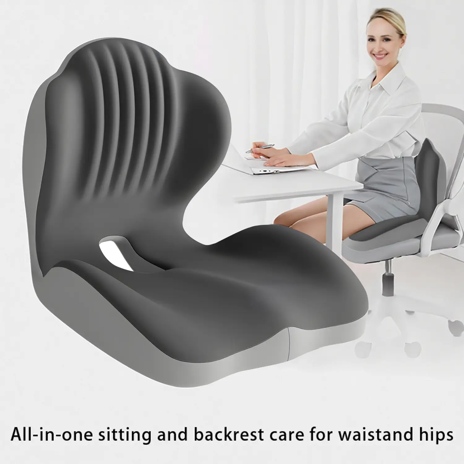 Ergonomic Memory Foam Study Seat – 2-in-1 Back & Hip Support Cushion for Students | Perfect for Dorm Desks, Online Classes & All-Day Study Sessions"de