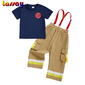 Toddler Little Boy Summer Outfit Letter Short Sleeve T-shirt and Striped Suspender Pants 2 Piece Set