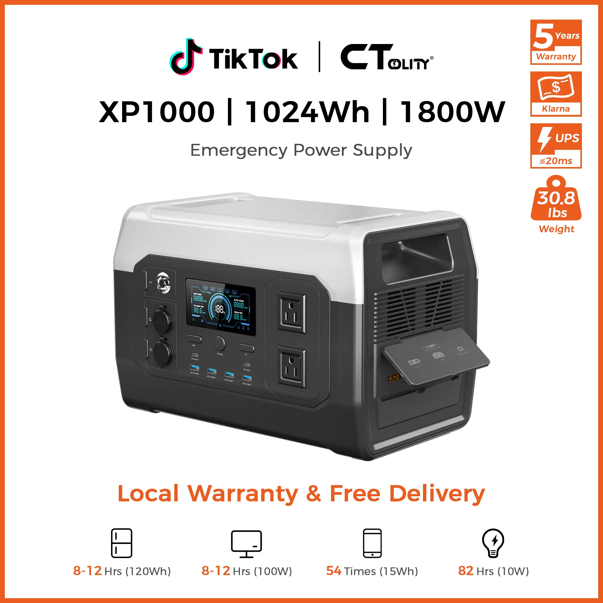 [Summerfinds] CTOLITY XP1000 Portable Power Station [1800W/1024WH], LiFePO4 Battery Backup for Home, Solar Generator for Camping Road Trip Essentials, RV, Emergency Prep,Off Grid Living,Van Life Must Haves,Camping Gear[Power Outage Survival]