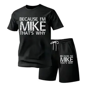 NO.BRAND Men's 100% Cotton Seamless Round Neck Short-Sleeve Top tshirt short set- "BECAUSE I'M MIKE THAT'S WHY" Graphic, Smooth Soft Street Style Casual Menswear, Gift for Mike, S-XXXL, Black Fabric, Alternative Option,summervibes