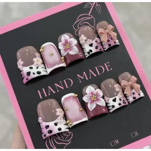 Nail Kit Acrylic Set  Handmade Reusable Floral Y2K Press-On Nails  Duck Bill Shape Uñas Acrílicas Bedazzled Kit Nail(M)