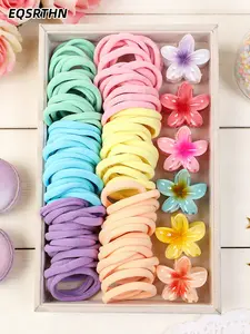 106pcs spring and summer color hair accessories set, high elastic rainbow hair rope gradient flower grip clip, hair rope elastic not stringing hair, grip clip stable not slipping, color value and practicality double online, suitable for daily, travel, cam