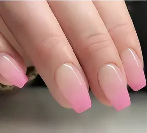 Pink coffin shape glossy press on nails