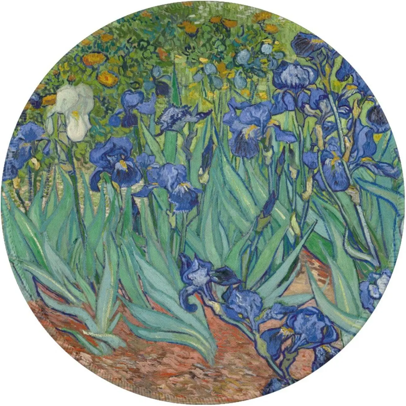 Van Gogh Irises Round  Pad Small Gaming Mousepad Desk Mat Stitched Edges 8 X 8 Inch for Home Office