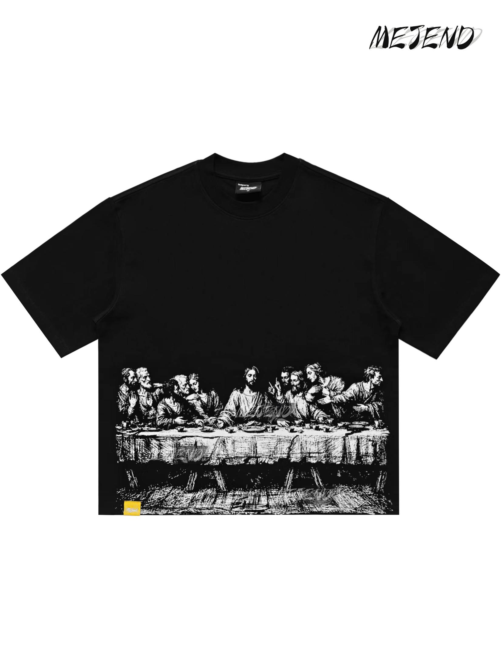MeJend 12oz Heavyweight Cropped Tee, Jesus Print Oversized Tee, Streetwear T-Shirt, Gothic Art Heavy Cotton Shirt
