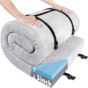 Memory  Camping Mattress Pad 3 Inch Thick, Portable Sleeping Pad with  Cover, Portable Roll Up  Mattress Pad Floor Mat for Travel  Bed Tent