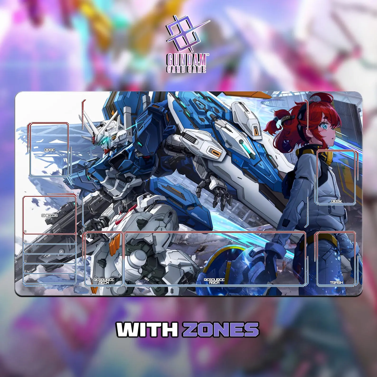 Gundam Aerial X Suletta Mouse Pad Playmat With Zones or Art Only TCG Deskmat Anime Mousepad