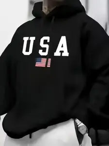 Men's Loose Hooded Sweatshirt, Pattern Print, Fall & Winter Fashion, Casual Wear, Comfortable Fit, Letter Style